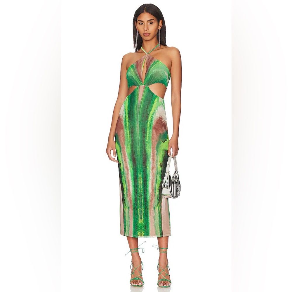 AFRM Tessa Halter Dress - Green Watercolor